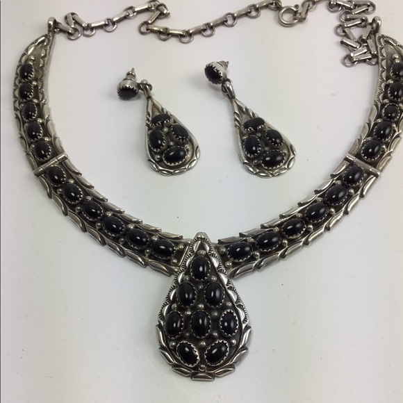 COPY - STERLING BLACK ONYX Native American set. VINTAGE...